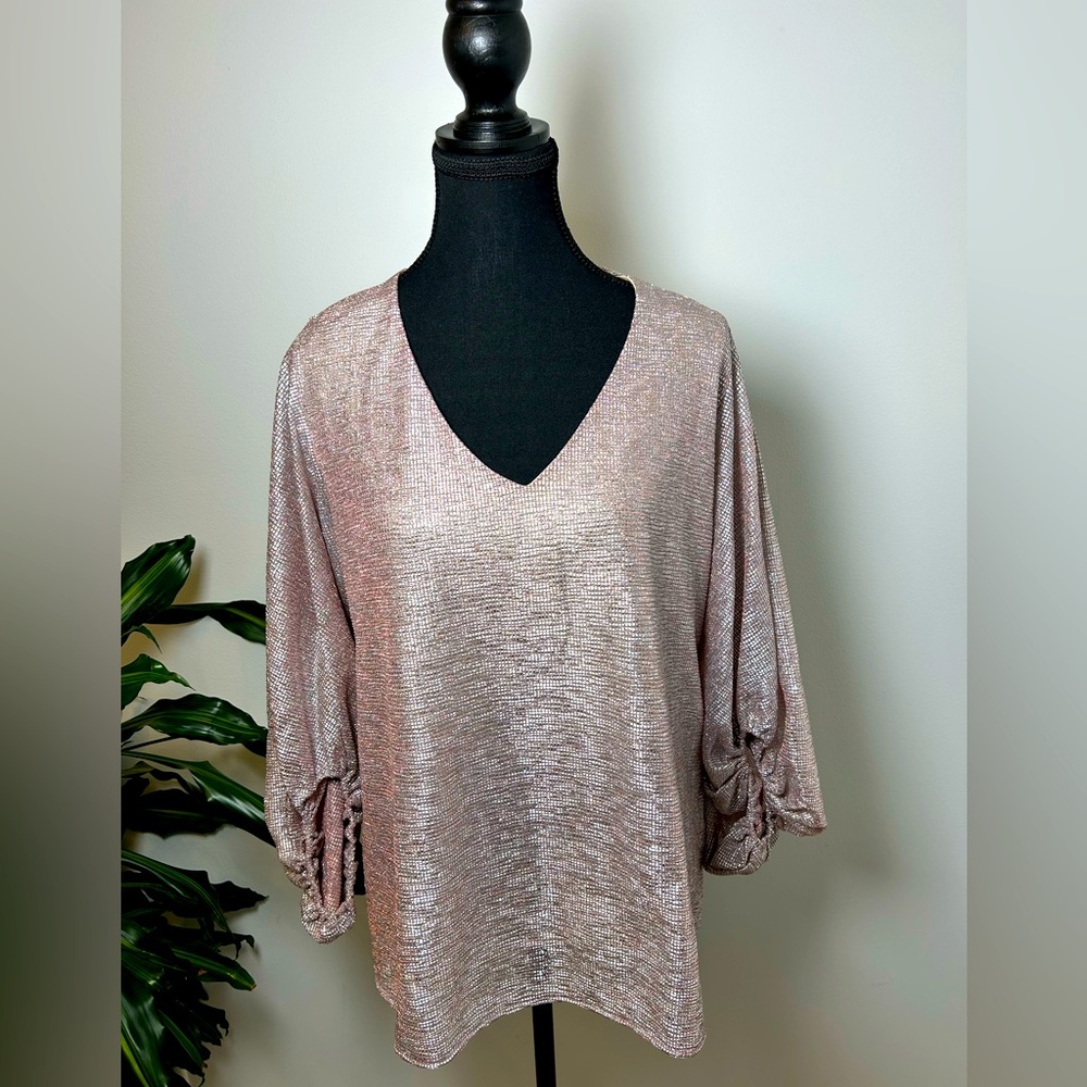 COPY - Pink sparkle blouse with balloon sleeve